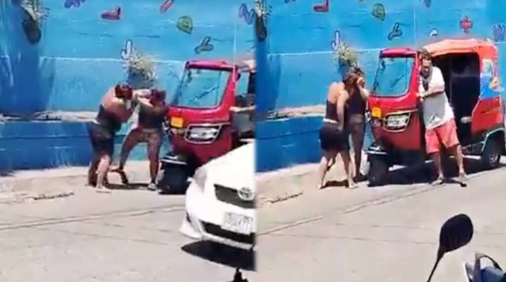 En plena calle mujeres se agarran a golpes en Escuintla, Guatemala.