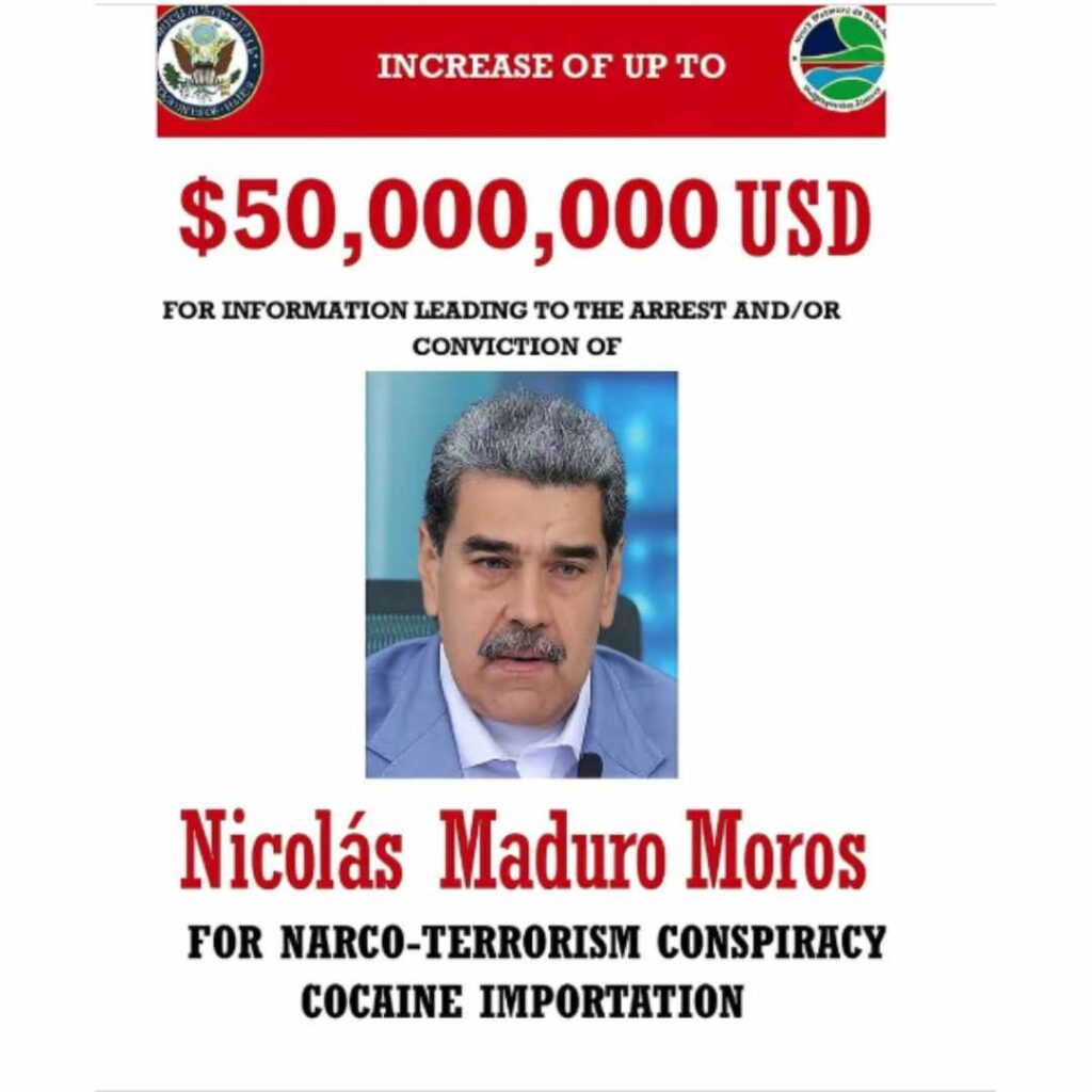EE.UU. sube a 50 millones de dólares la recompensa por la detención de Nicolás Maduro (1)