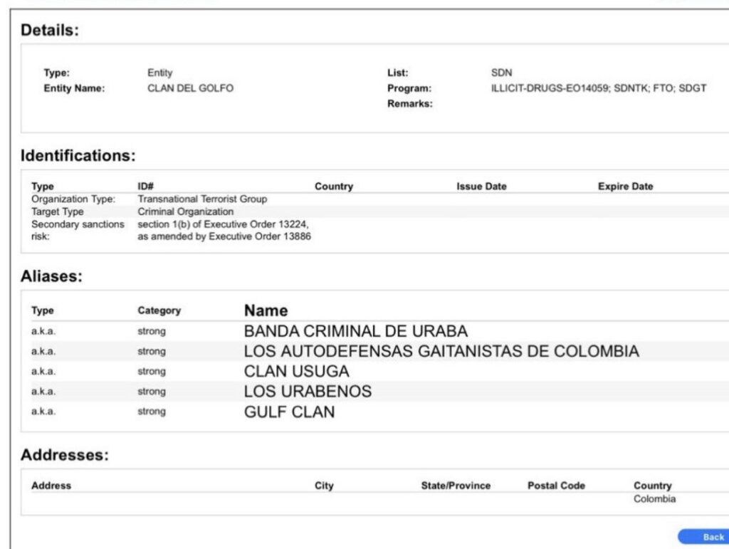EE.UU. designa al colombiano Clan del Golfo como un grupo terrorista extranjero
