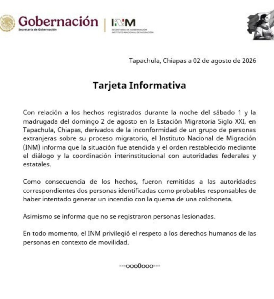 Tensión en Tapachula- dos migrantes investigados por intentar incendiar una estación