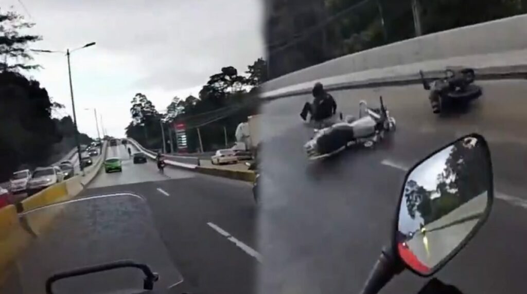 Varios motoristas son captados derrapando sobre un paso a desnivel