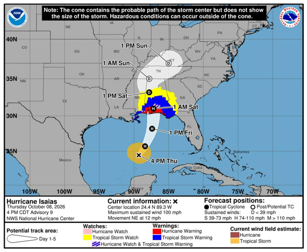 Isaías se fortalece a huracán categoría 3 y amenaza a Florida y Alabama con fuertes vientos
