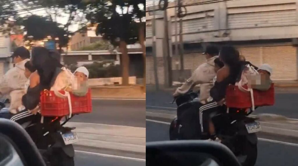 Indignción por adultos que iban en moto y que llevaban a un bebé en Canasta