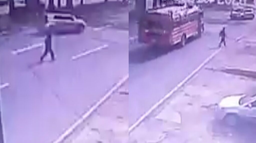 Peatón imprudente estuvo a punto de provocar un accidente en Guatemala