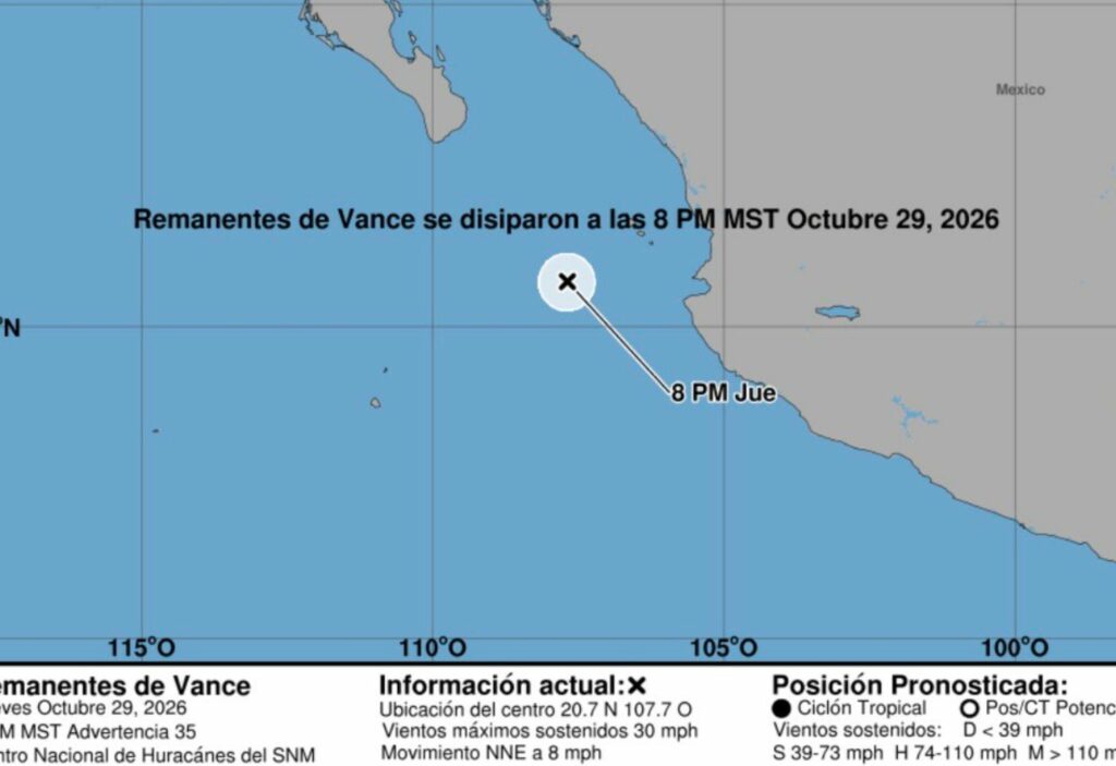 Ciclón Vance se disipa como baja presión pero activa alertas por lluvias en México